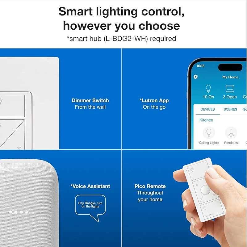 Lutron Caseta Original Smart Dimmer Switch Kit w/ Hub — image 3